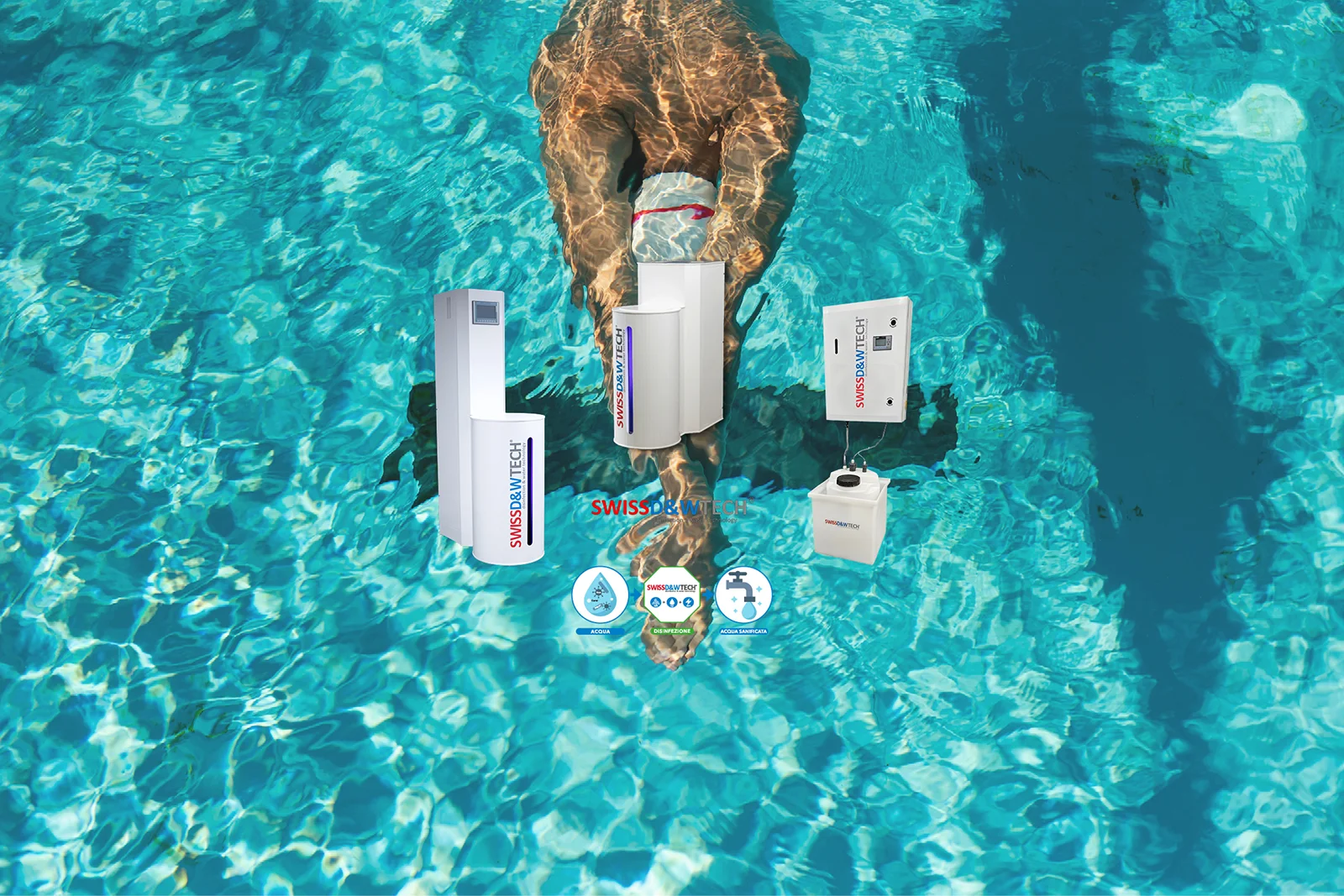Sistema SWISS D&W TECH per la produzione di cloro in situ in piscina